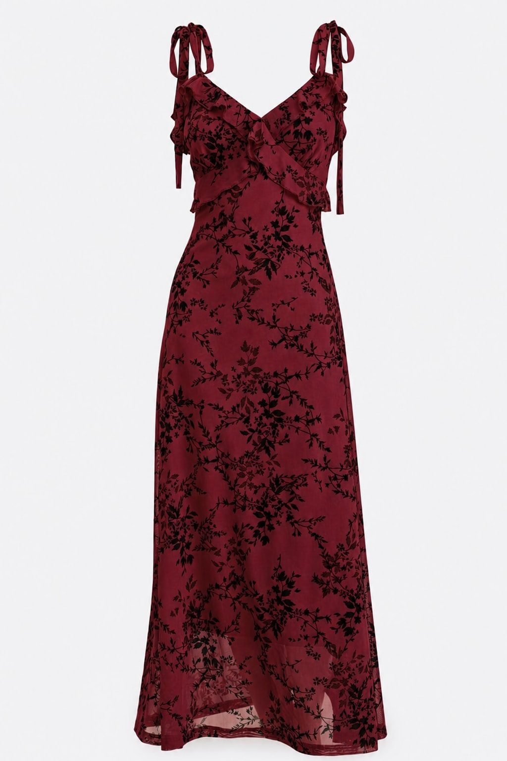 Floral Mesh Ruffle Midi Dress - 1