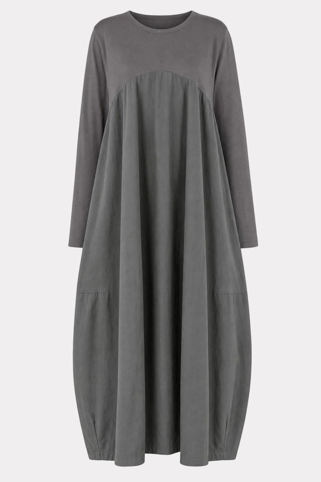 Effortless Cotton-Blend Long-Sleeve Midi Dress with Round Neckline - 1
