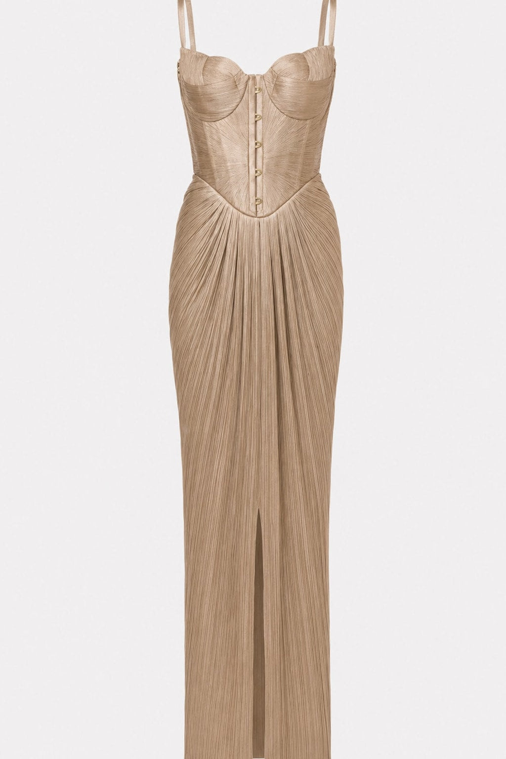 Metallic Pleated Maxi Dress With Lace-Up Back - 1
