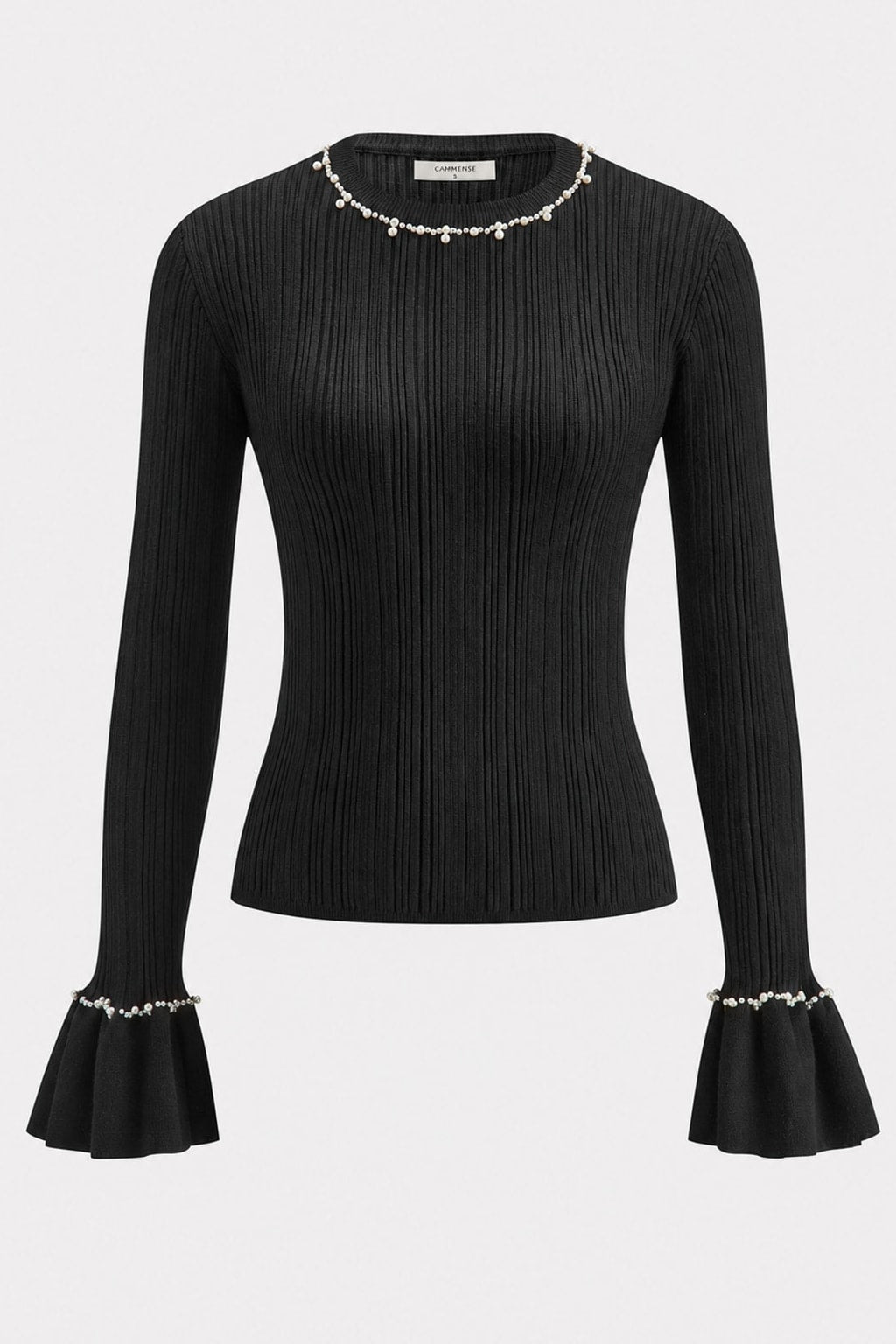 Knit Top With Beaded Ruffle Trim - 1
