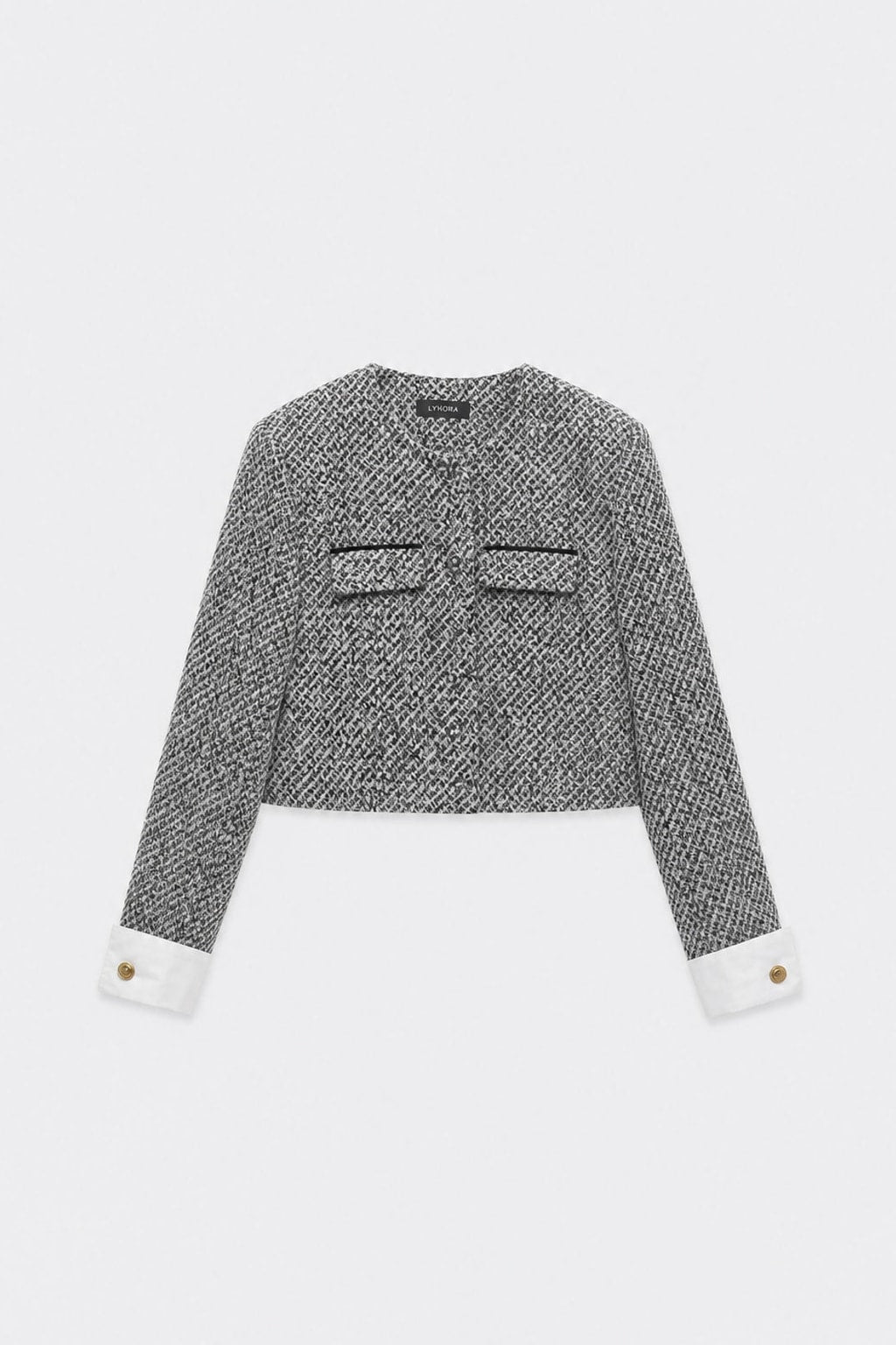Tweed Bouclé Cropped Blazer in Black - 1