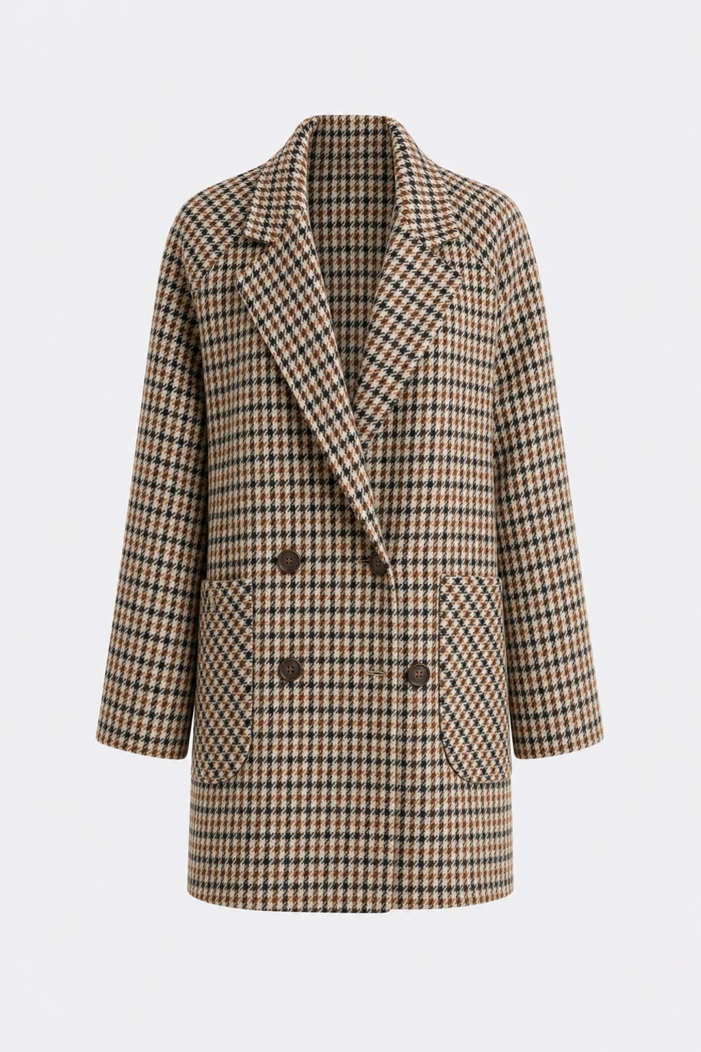 Elegant Brown Houndstooth Oversized Double-Breasted Blazer - 1