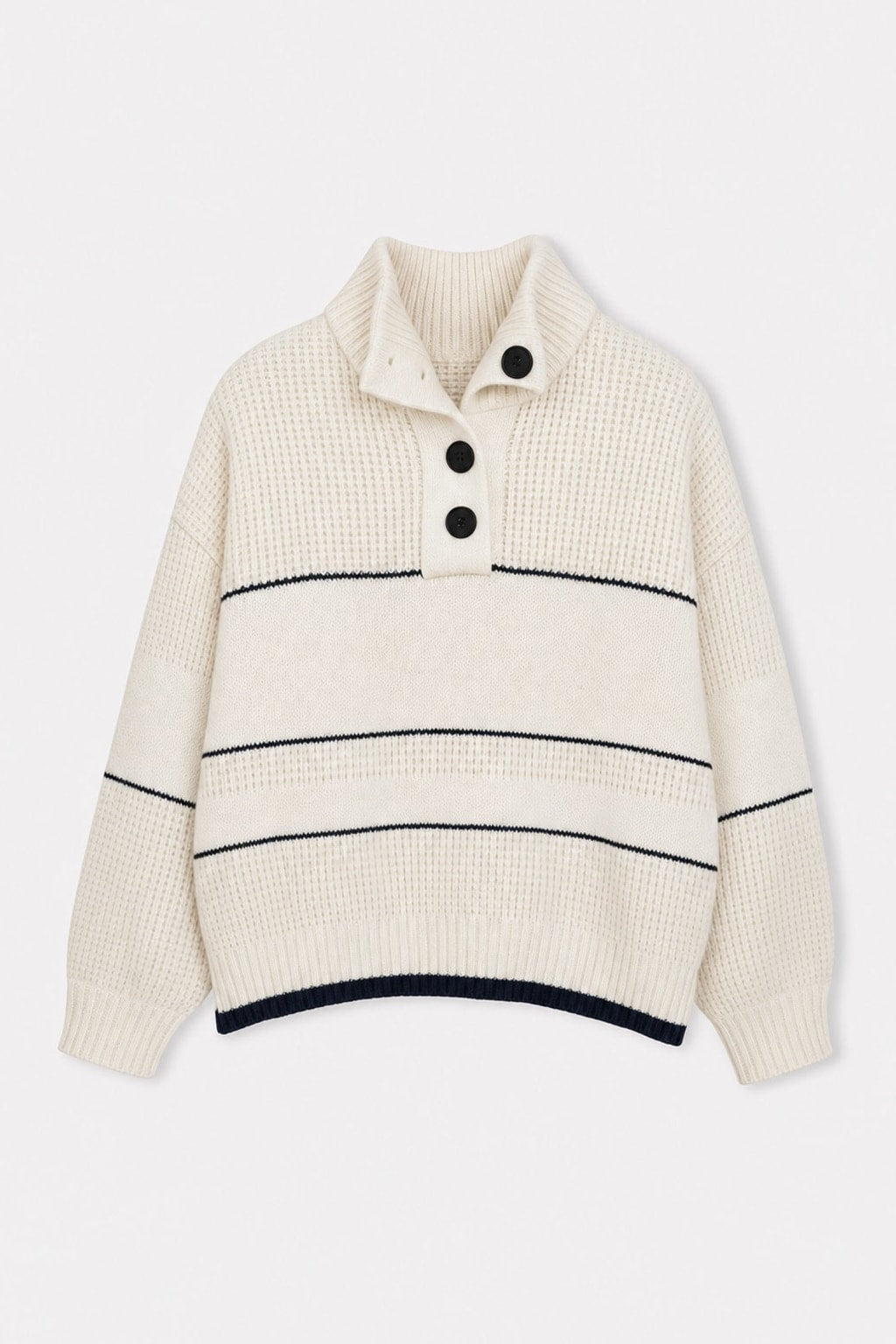 Knit Open-Collar Button-Up Sweater - 1