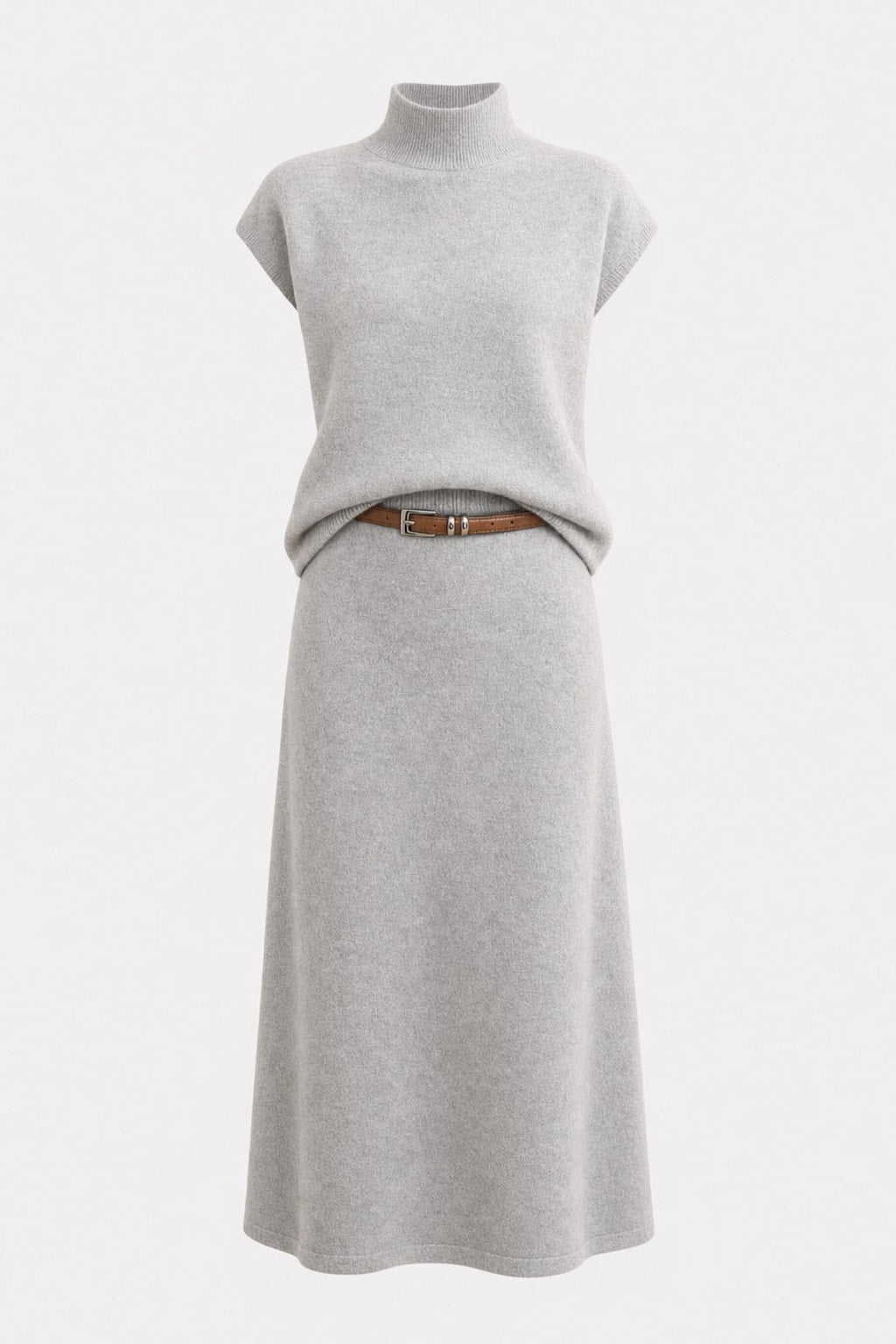 Knit Mock Neck Top And Midi Skirt Set - 1