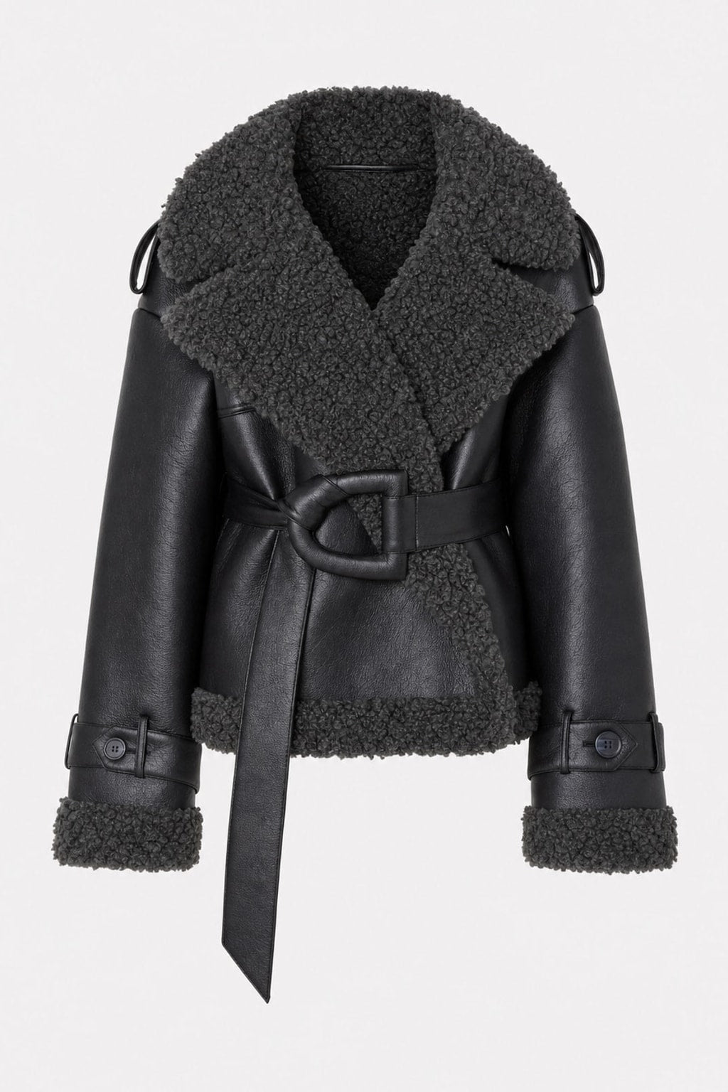 Cozy Shearling Coat with Adjustable Belt - 1