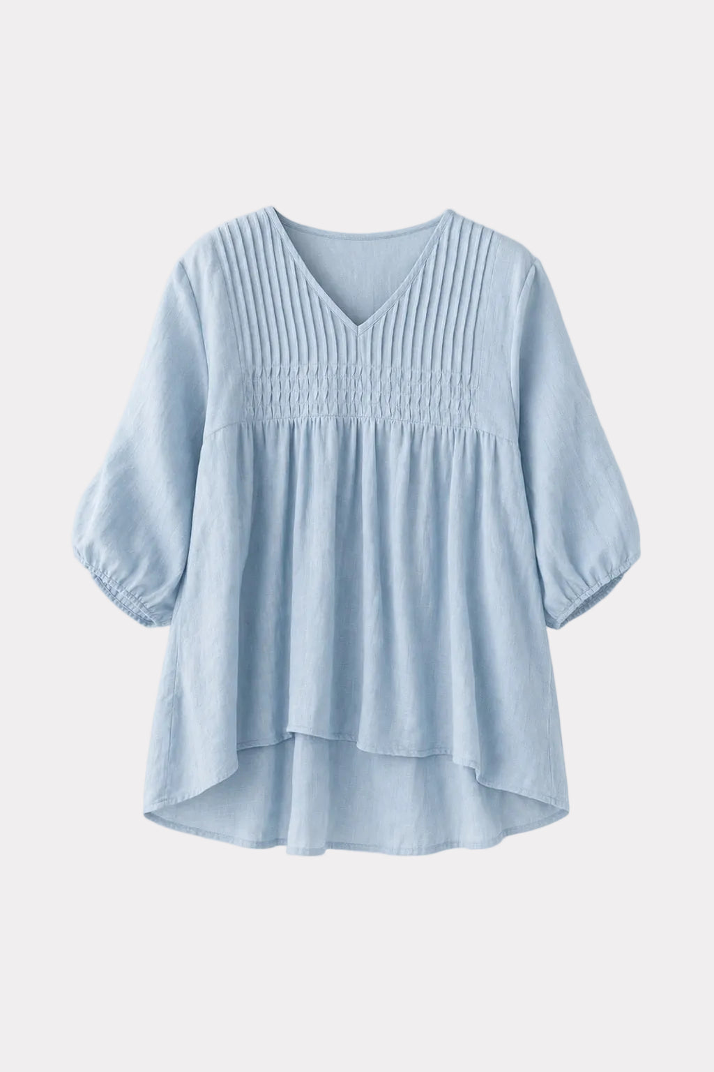 Effortless Cotton Linen Blouse With Smocked High-Low Hem - 1