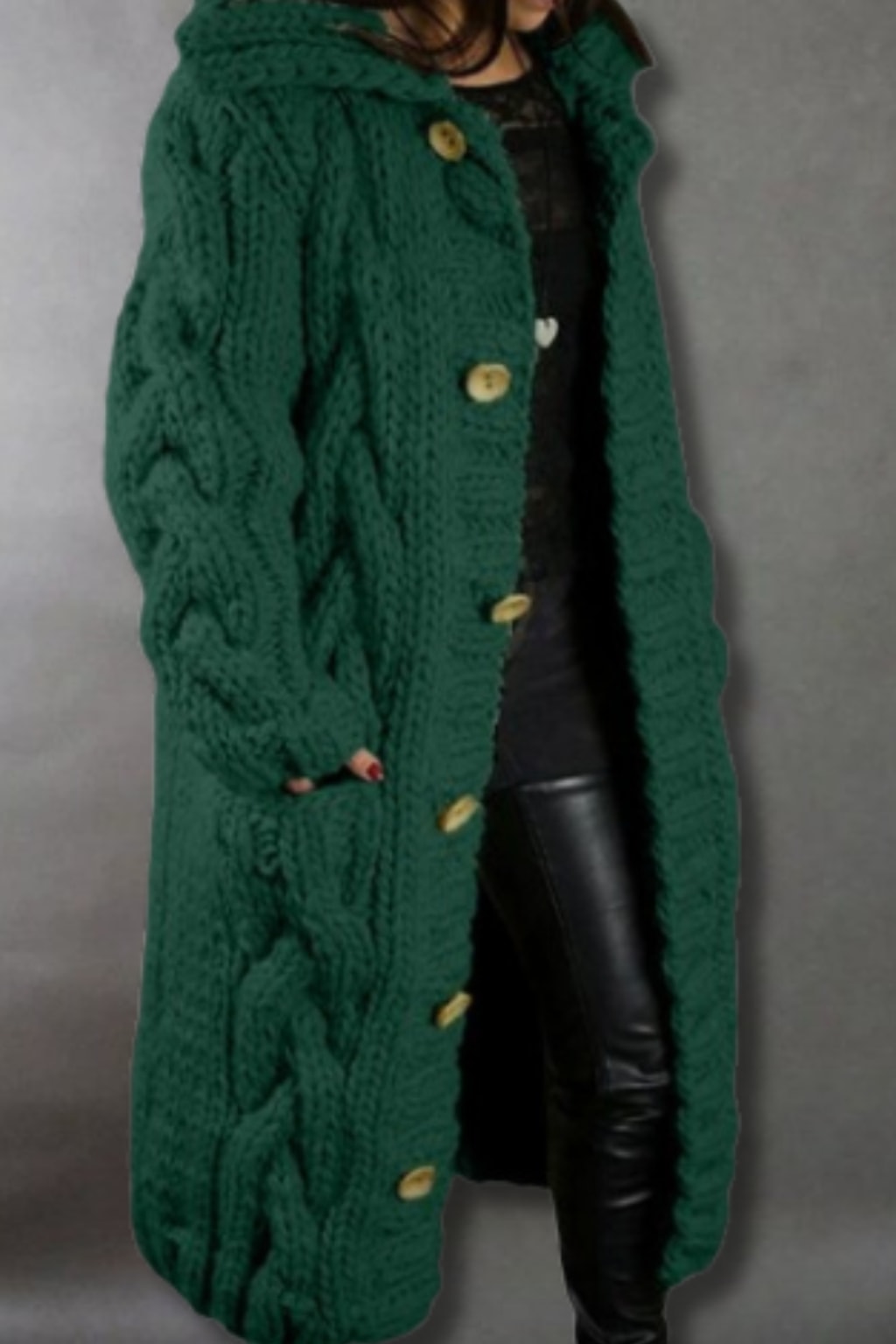 Cable Knit Longline Hooded Coat - view 11