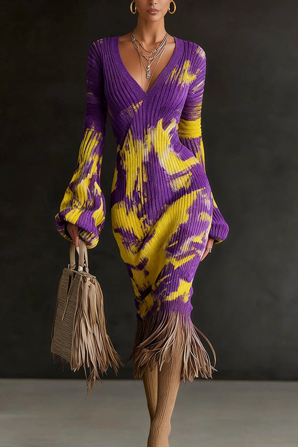 V-Neck Tassel Hem Midi Dress - view 11