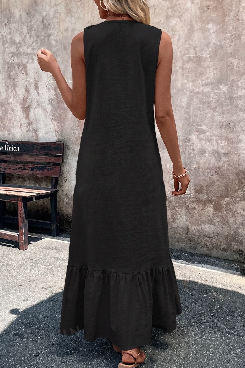 Effortless Cotton V-Neck Maxi Dress With Ruffle Trim - 11
