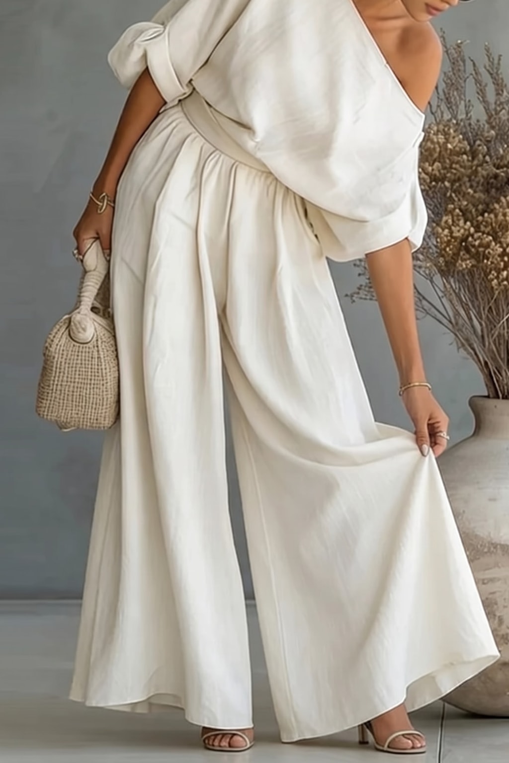 Effortless Two-Piece Set With One-Shoulder Top - 11