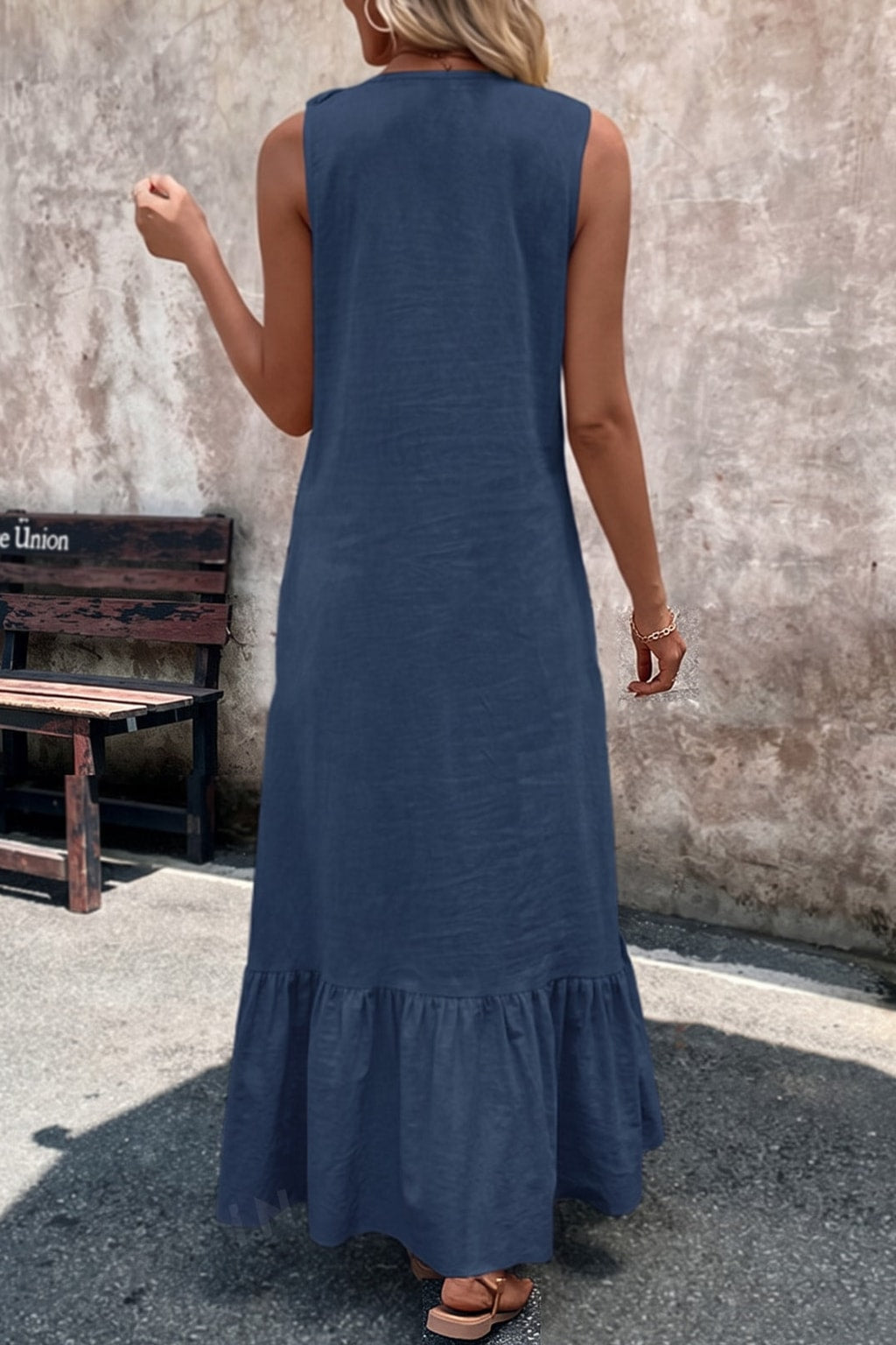 Effortless Cotton V-Neck Maxi Dress With Ruffle Trim - 12