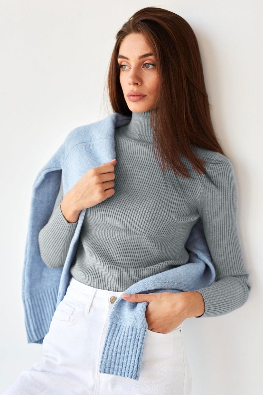 Knit Sweater Turtleneck Ribbed Black - 13