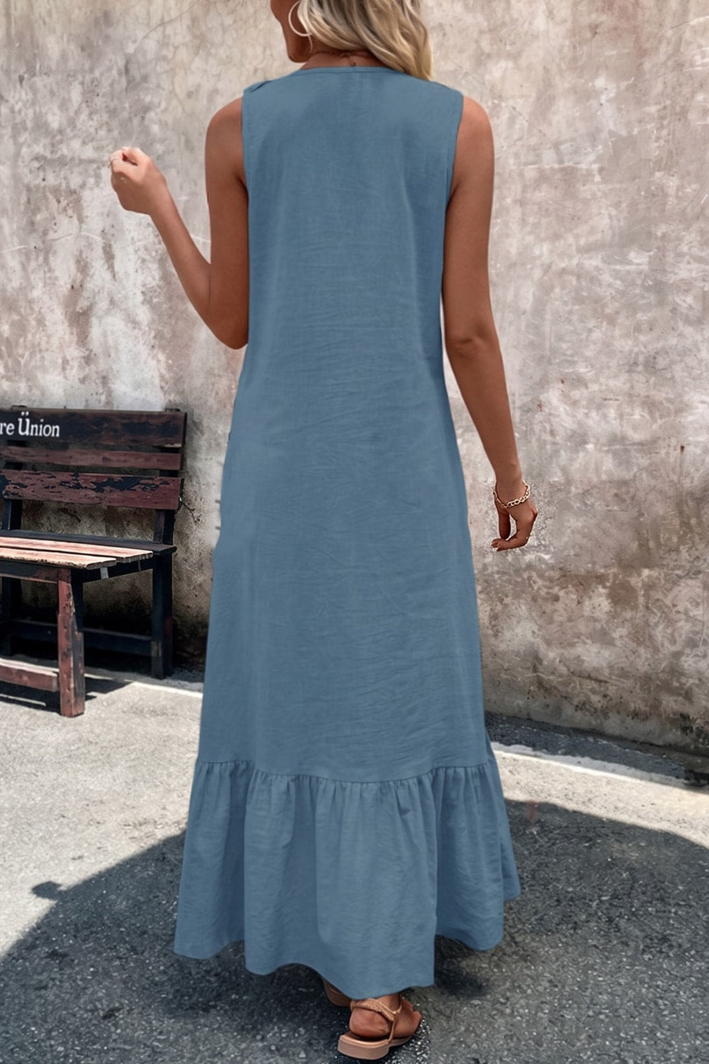 Effortless Cotton V-Neck Maxi Dress With Ruffle Trim - 13