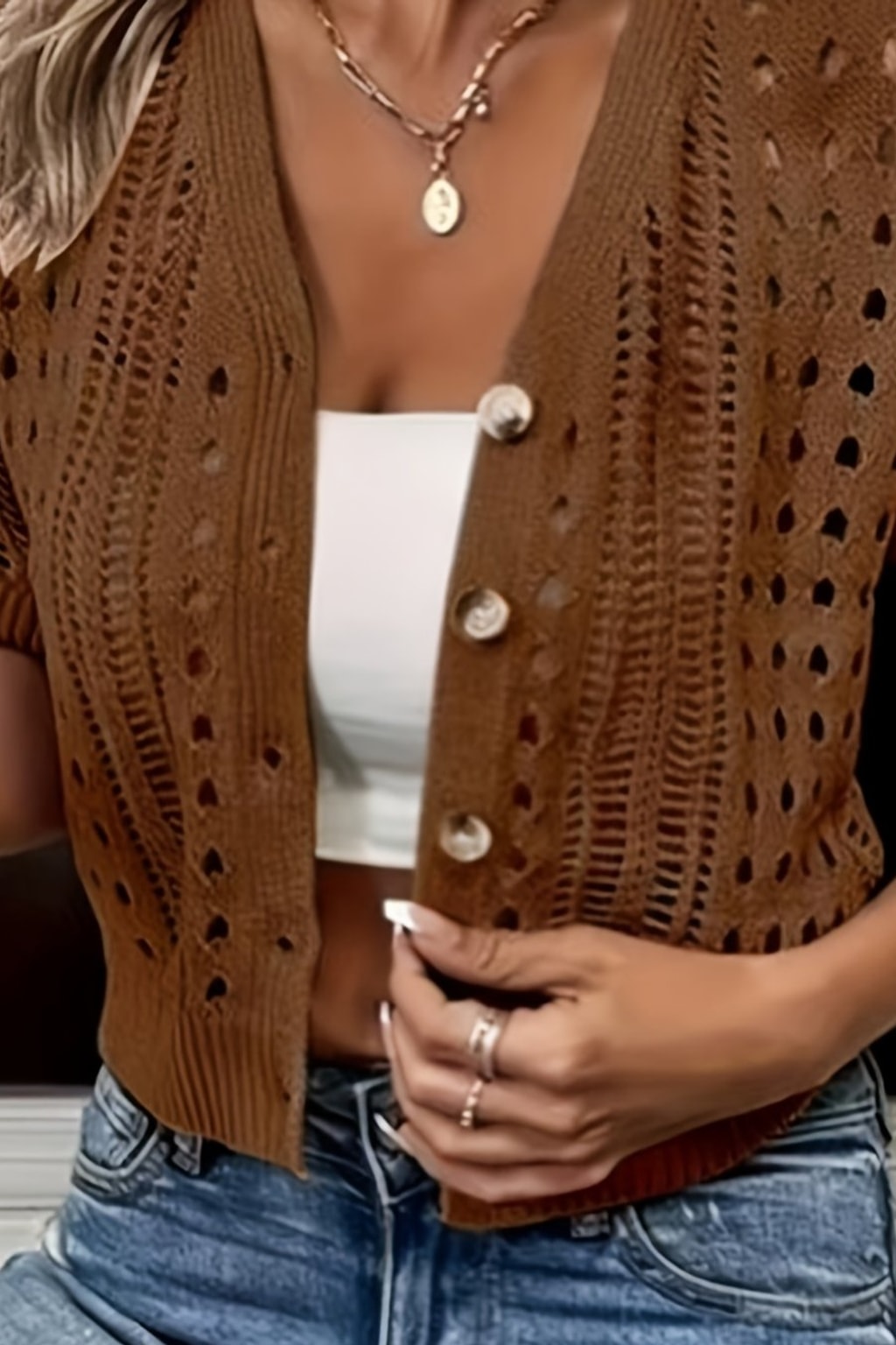 Effortless Open Knit Short Sleeve Cardigan - 14