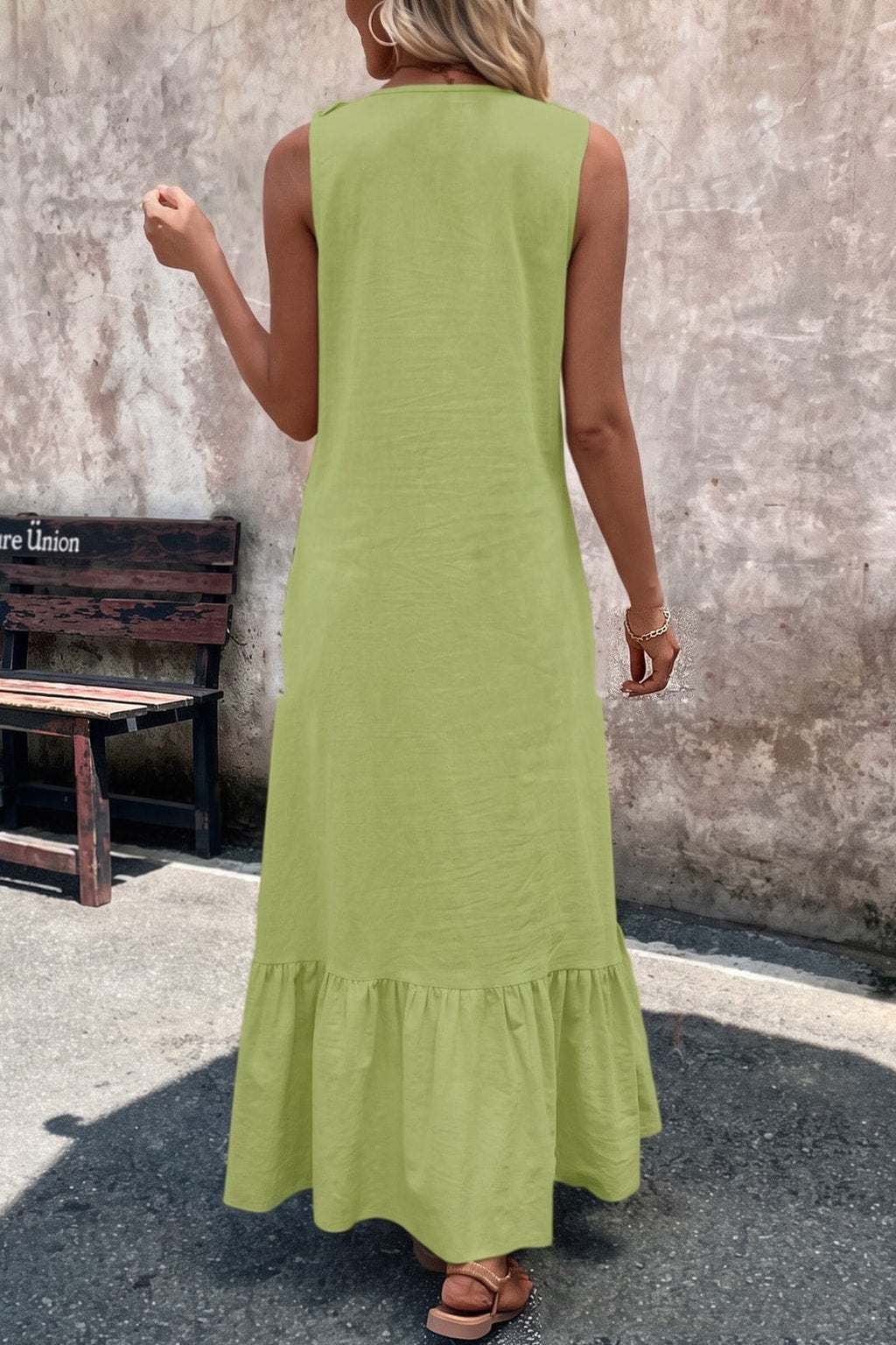 Effortless Cotton V-Neck Maxi Dress With Ruffle Trim - 14
