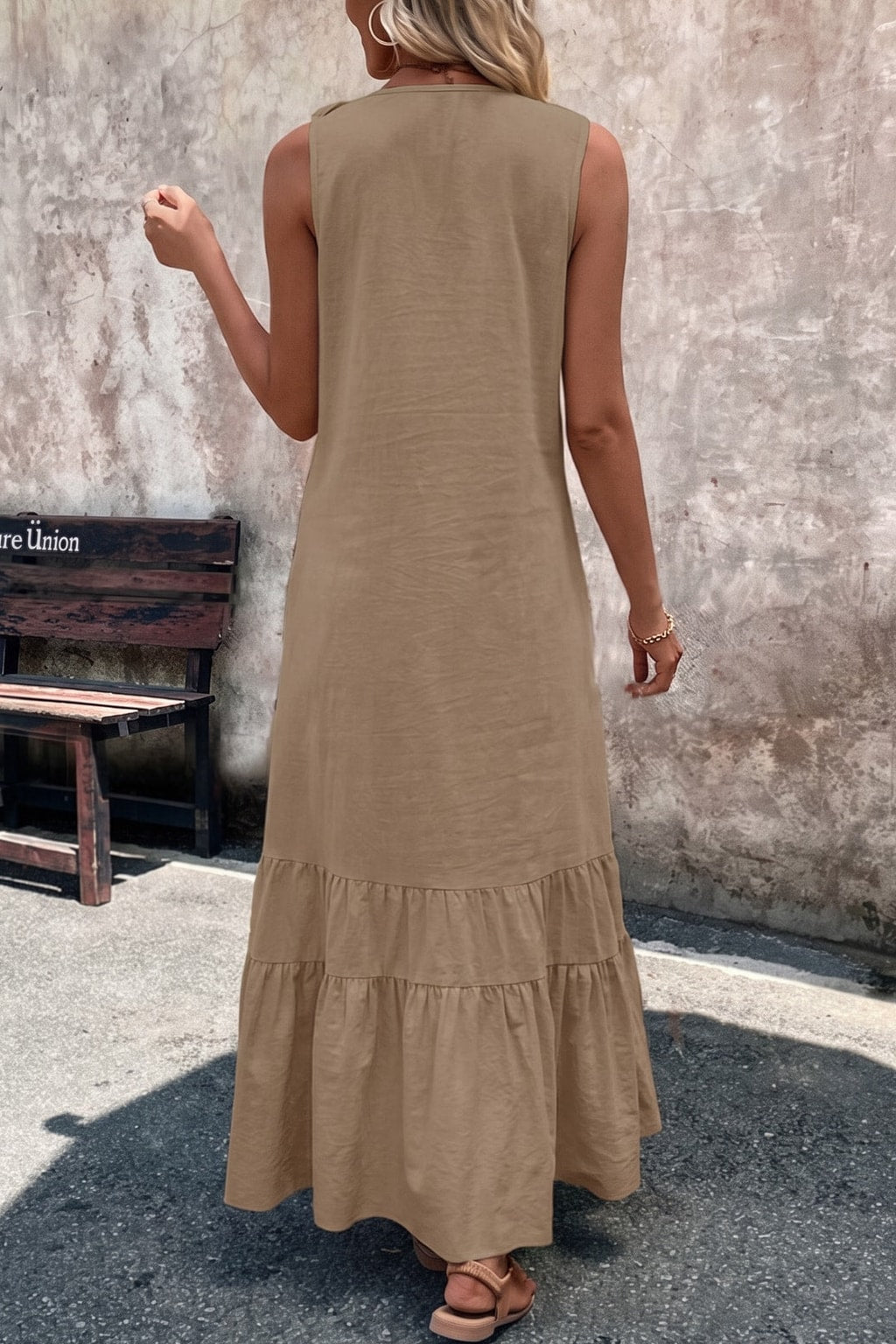 Effortless Cotton V-Neck Maxi Dress With Ruffle Trim - 15