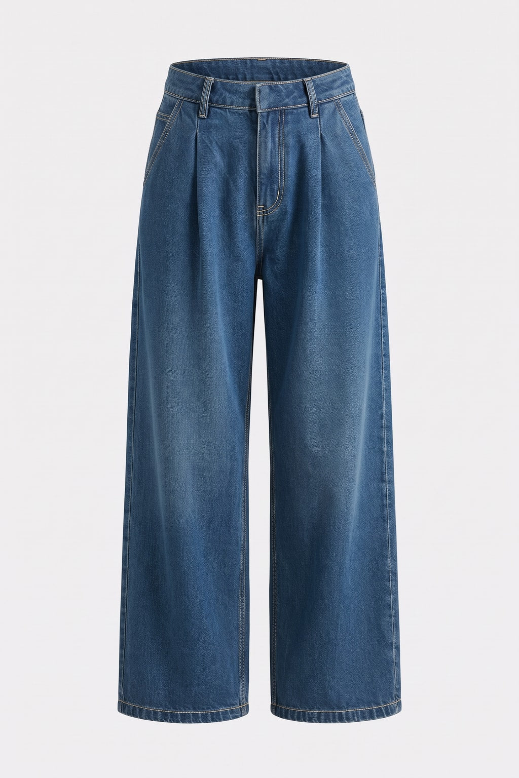 Denim Wide Leg Pants With Pockets - 1