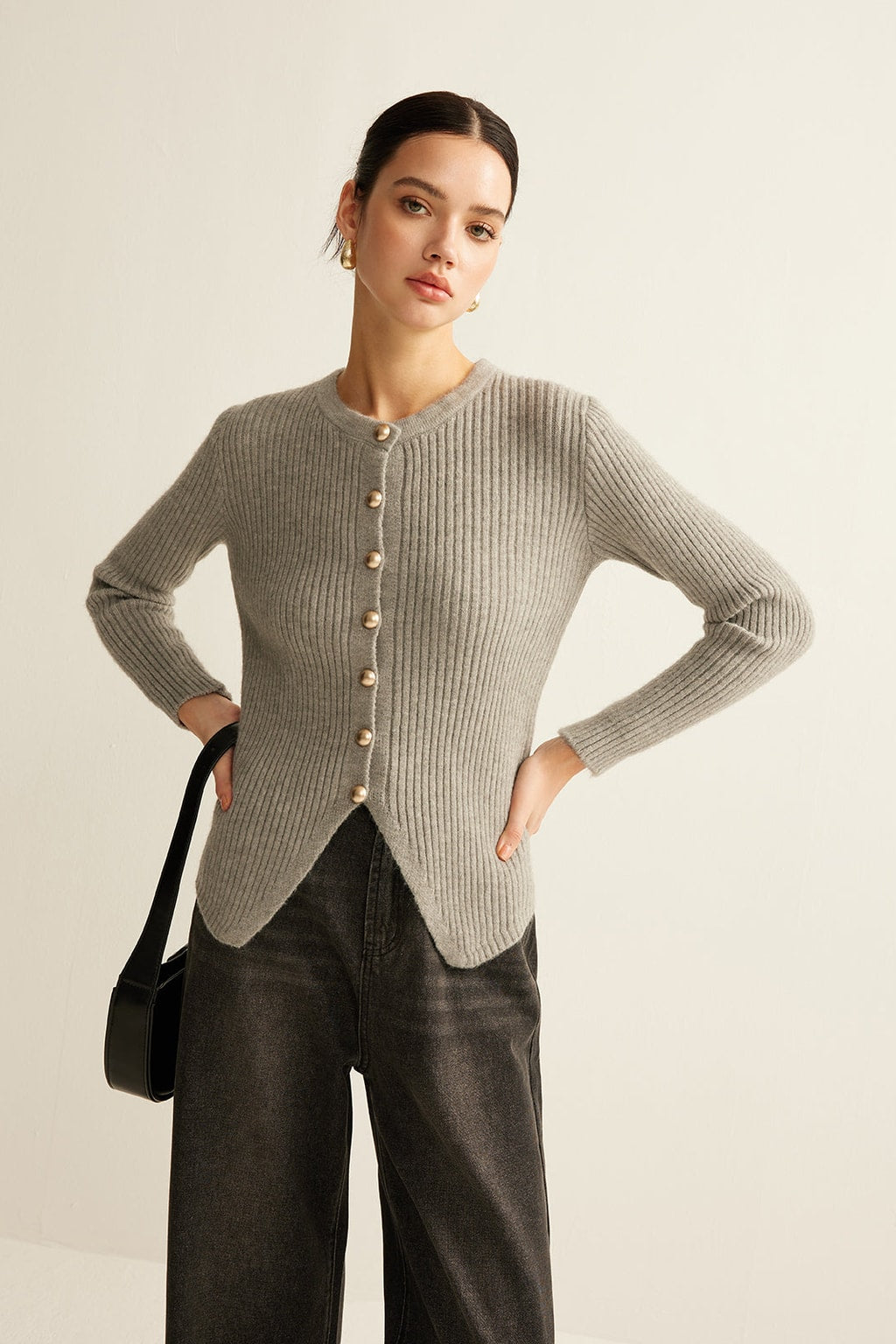 Knit Button-Front Split-Hem Cardigan - 2
