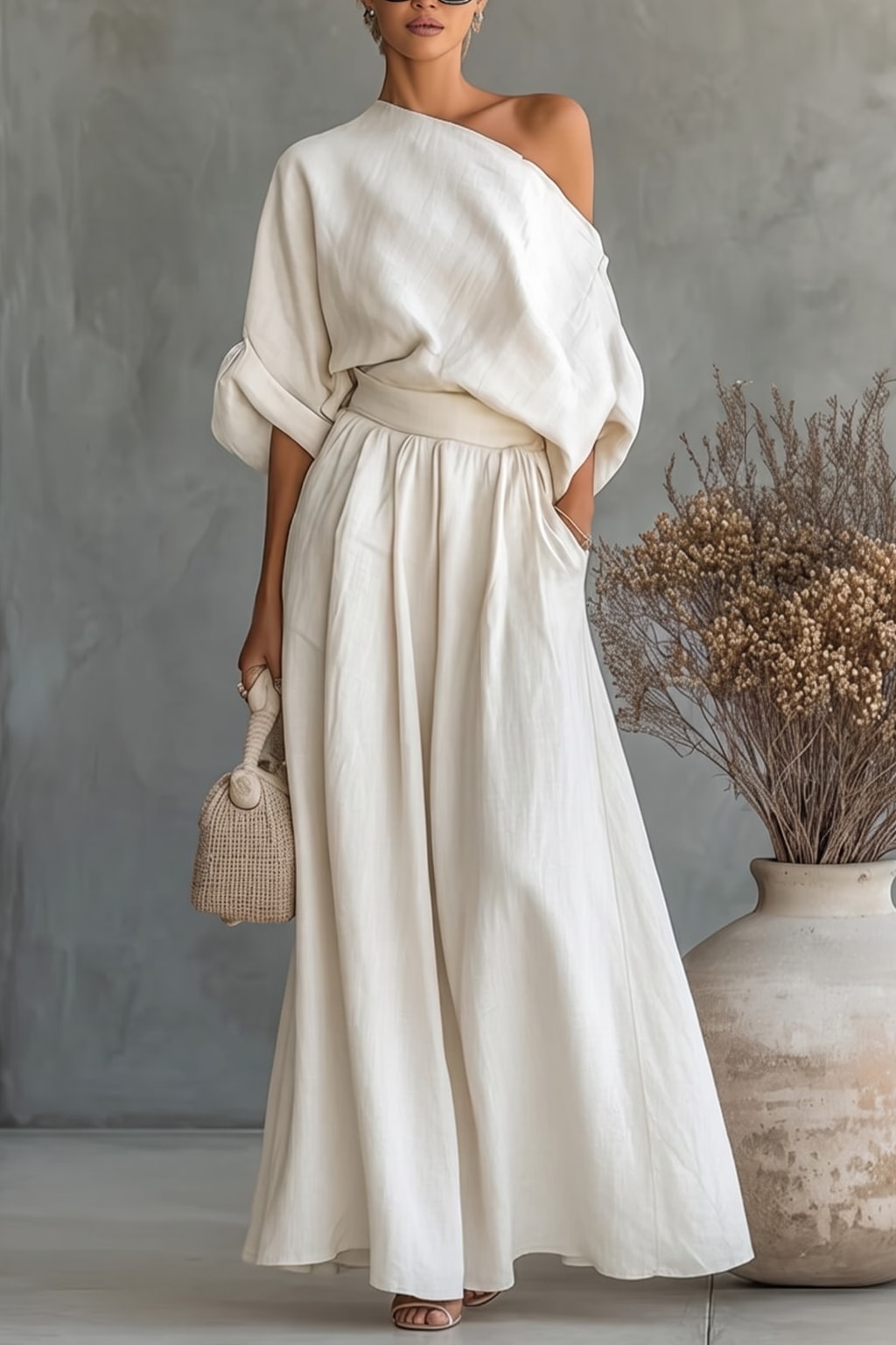 Effortless Two-Piece Set With One-Shoulder Top - 2