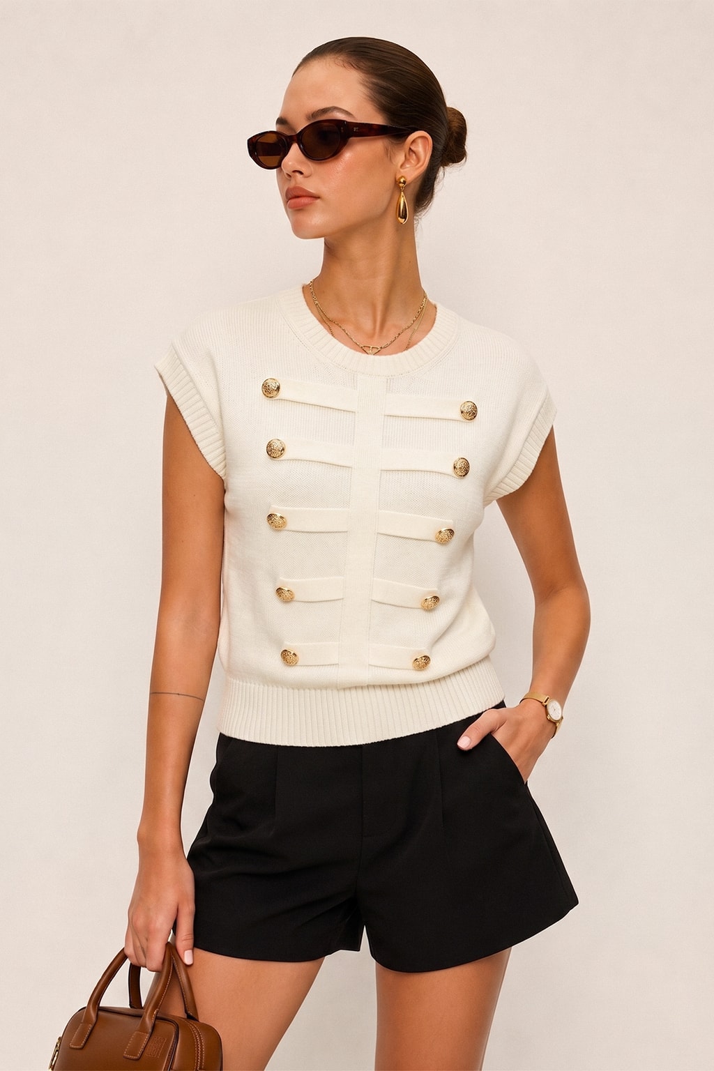 Knit Tank Top With Metal Detail - 2