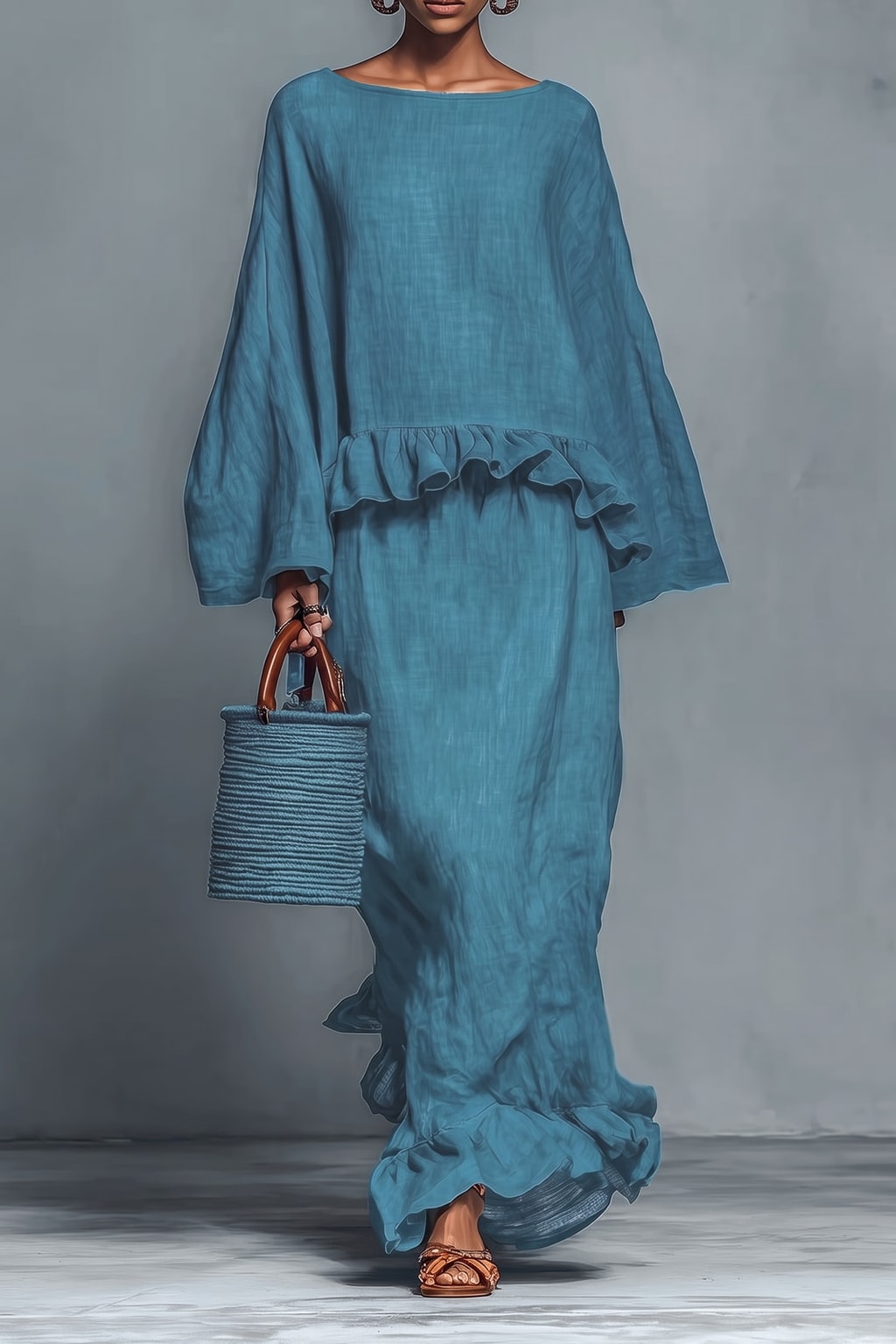 Effortless Ruffled Two-Piece Blouse and Skirt Set - 2