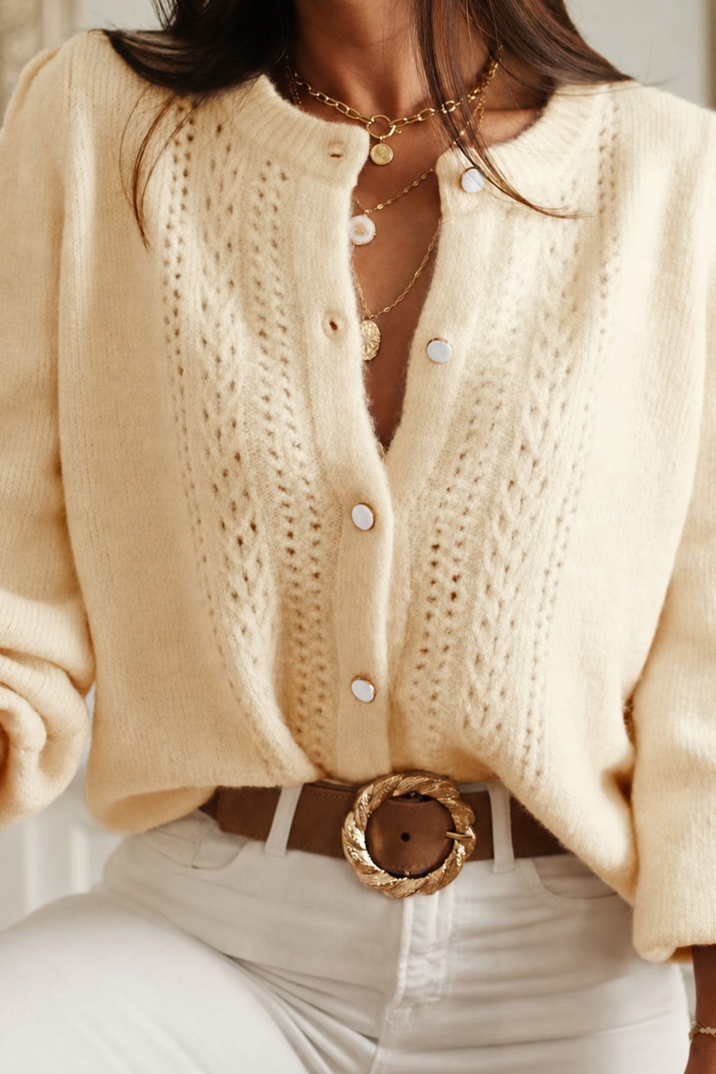 Apricot Textured Knit Cardigan - 2