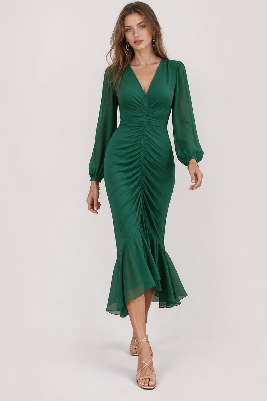 Elegant Satin Mermaid Maxi Dress With Long Sleeves - 2