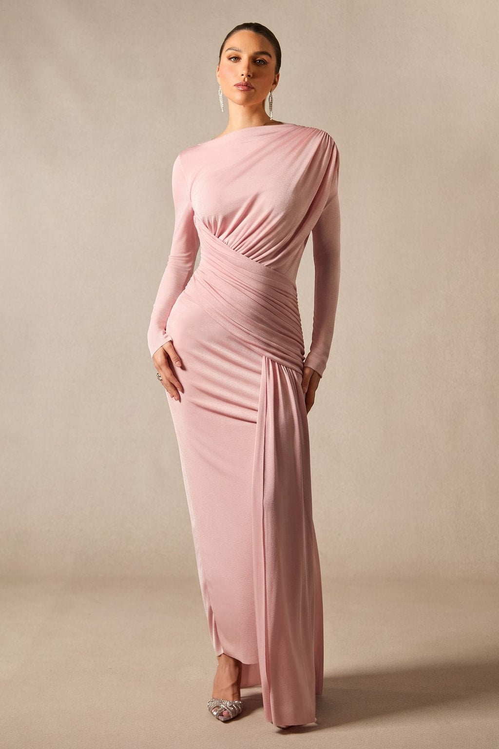 Knit Jersey Asymmetric Ruched Maxi Dress - 2