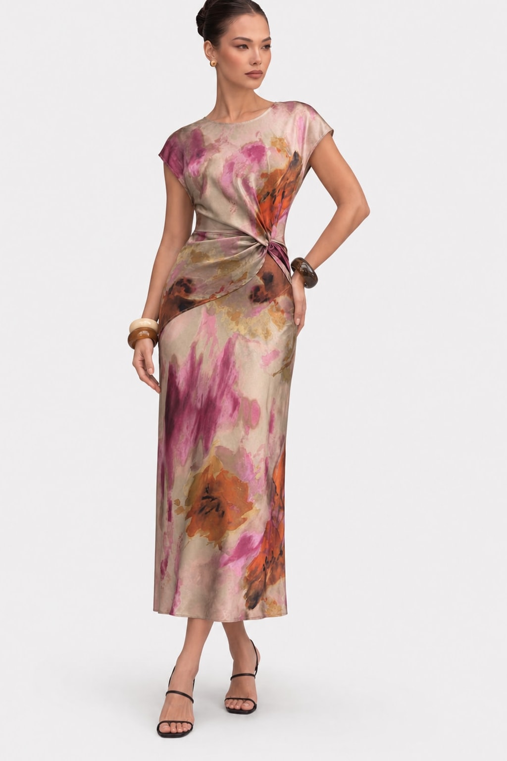 Satin Twist-Knot Cutout Midi Dress - 2