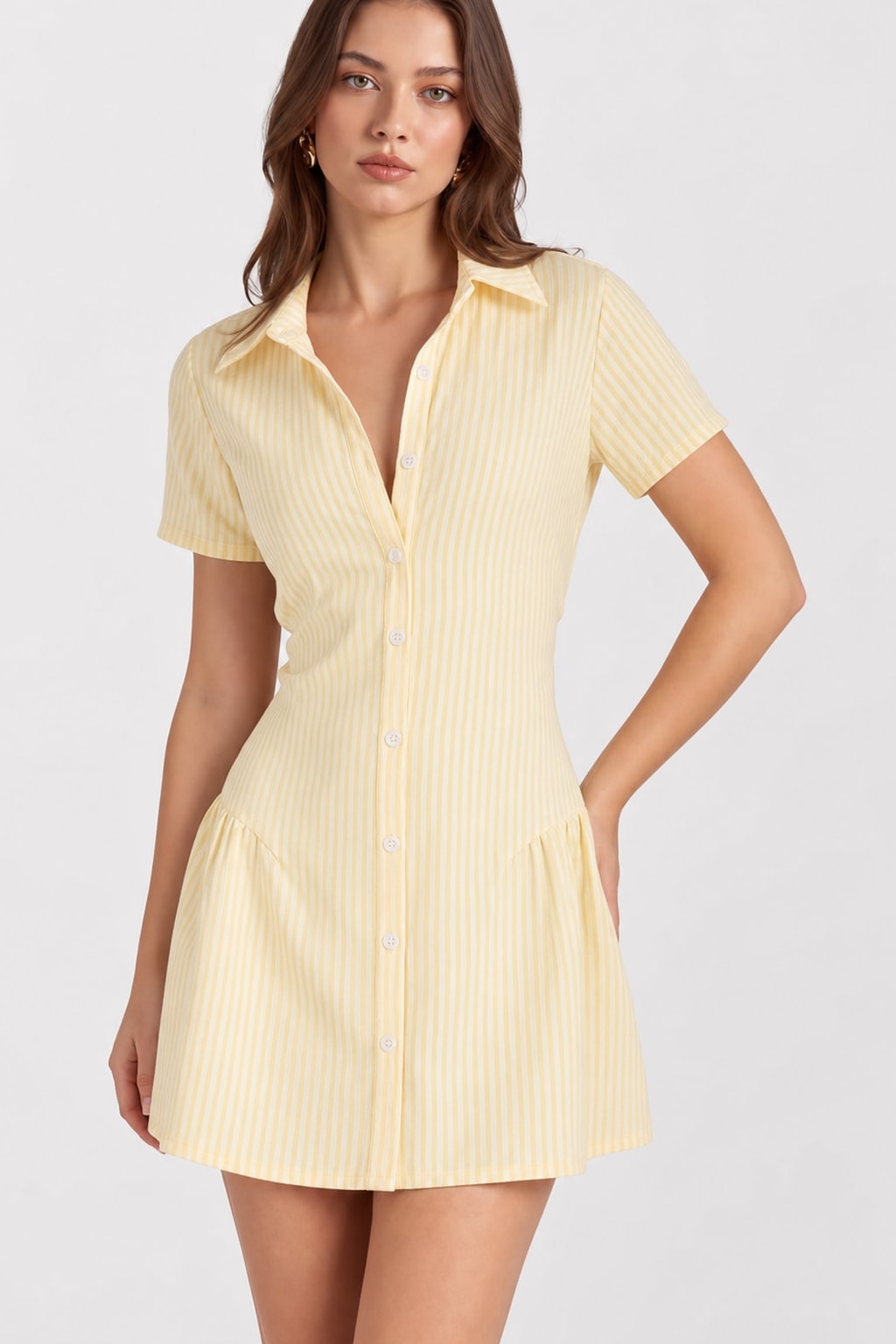 Polyester Striped V-Neck Mini Dress - 2