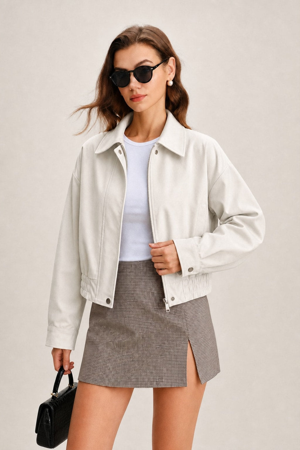 Off White Polyester Zip Pocket Jacket - 2