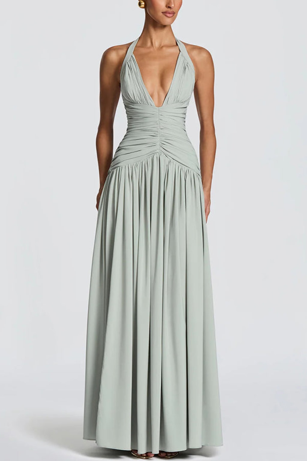Chiffon Halter Maxi Dress with Thigh Slit - view 2