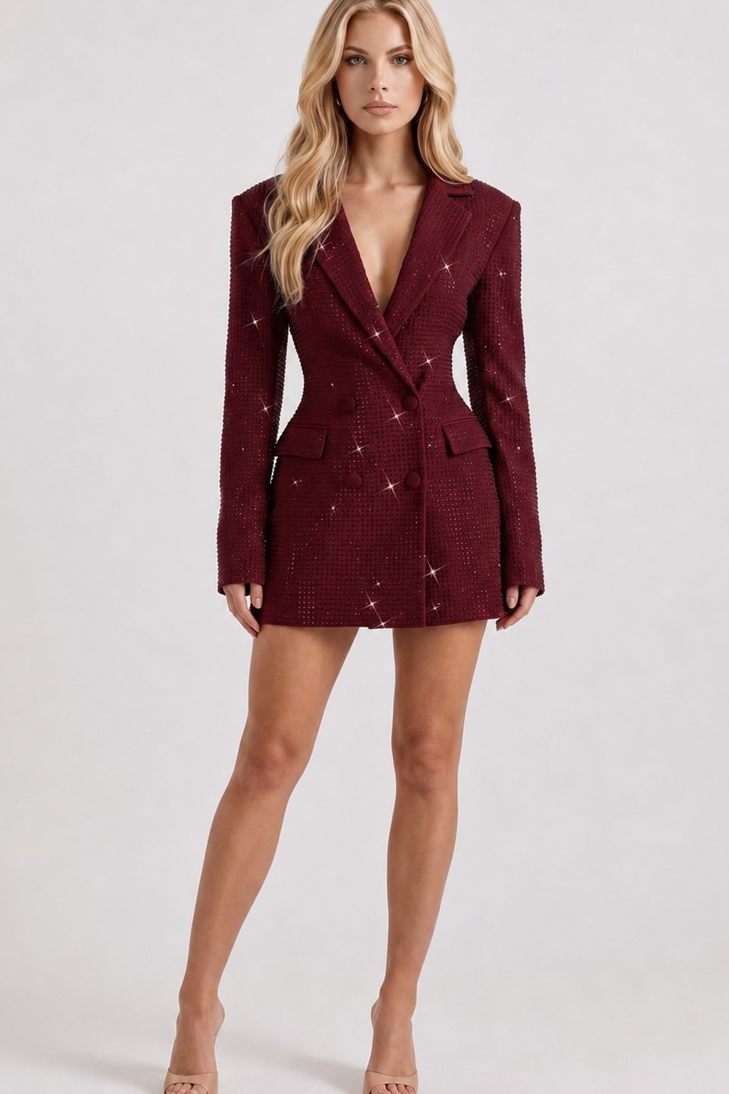 Double-Breasted Blazer Mini Dress With Peak Lapels - 2