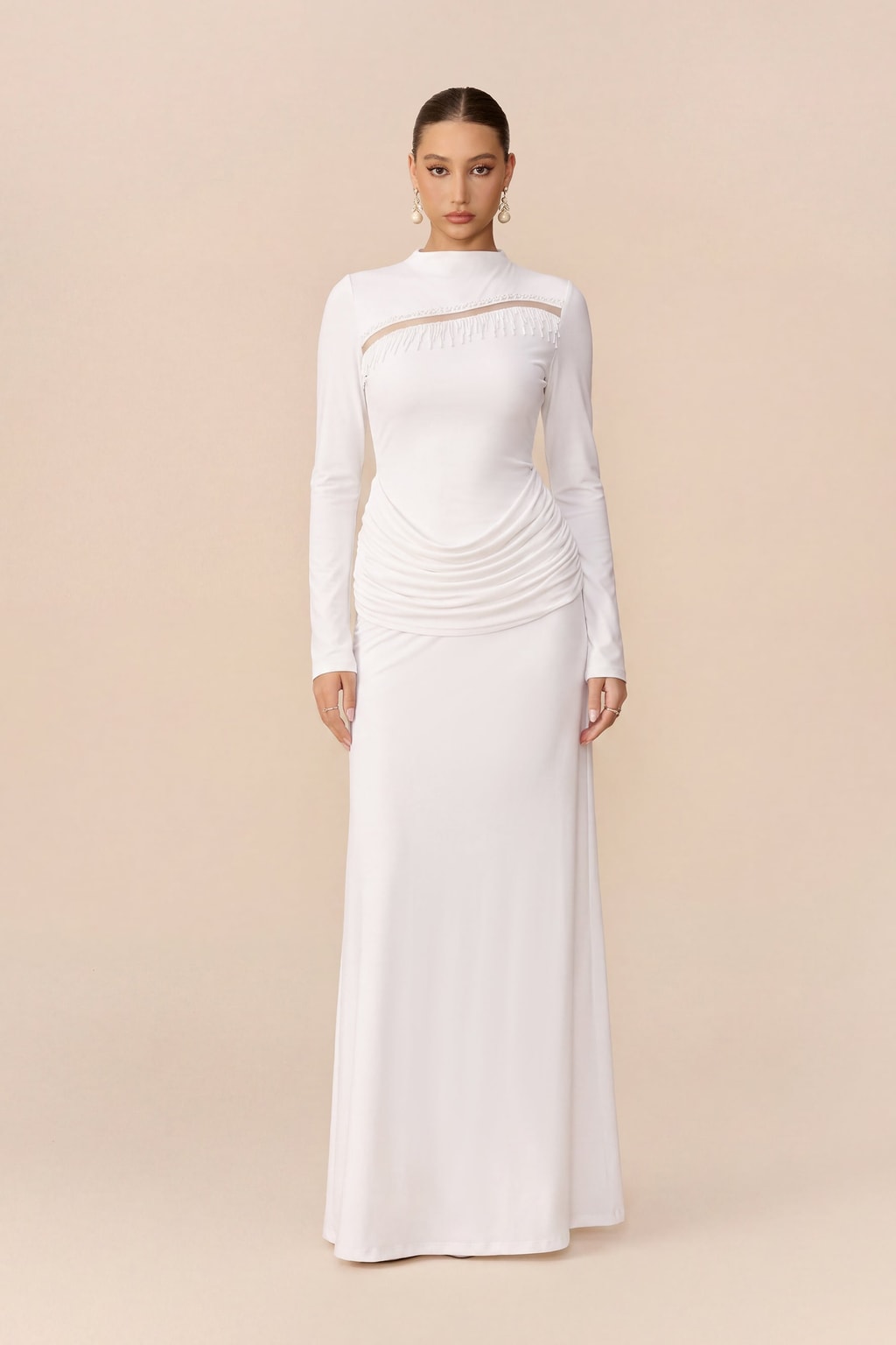 Beaded Fringe Maxi Dress Flattering High-Stretch Fit - 2