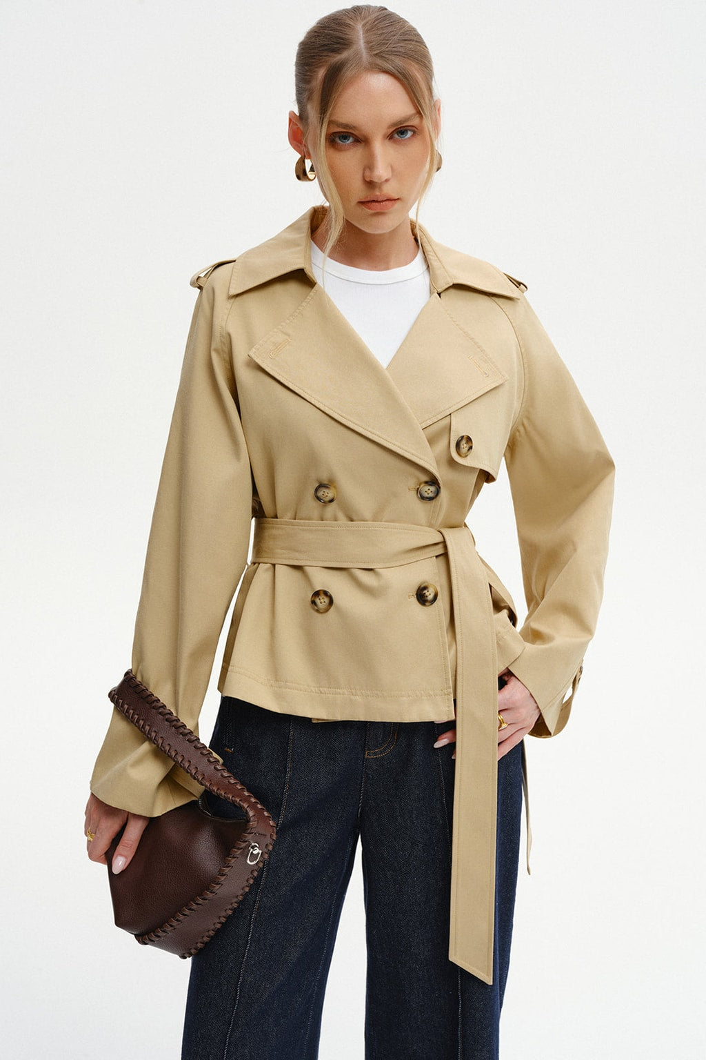 Cotton Blend Double-Breasted Trench Coat - 2
