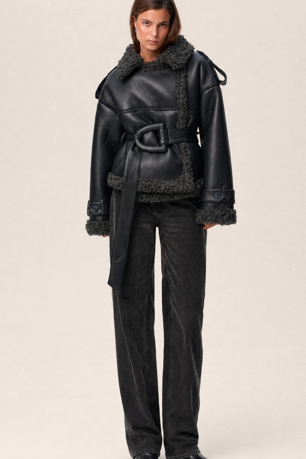 Cozy Shearling Coat with Adjustable Belt - 2