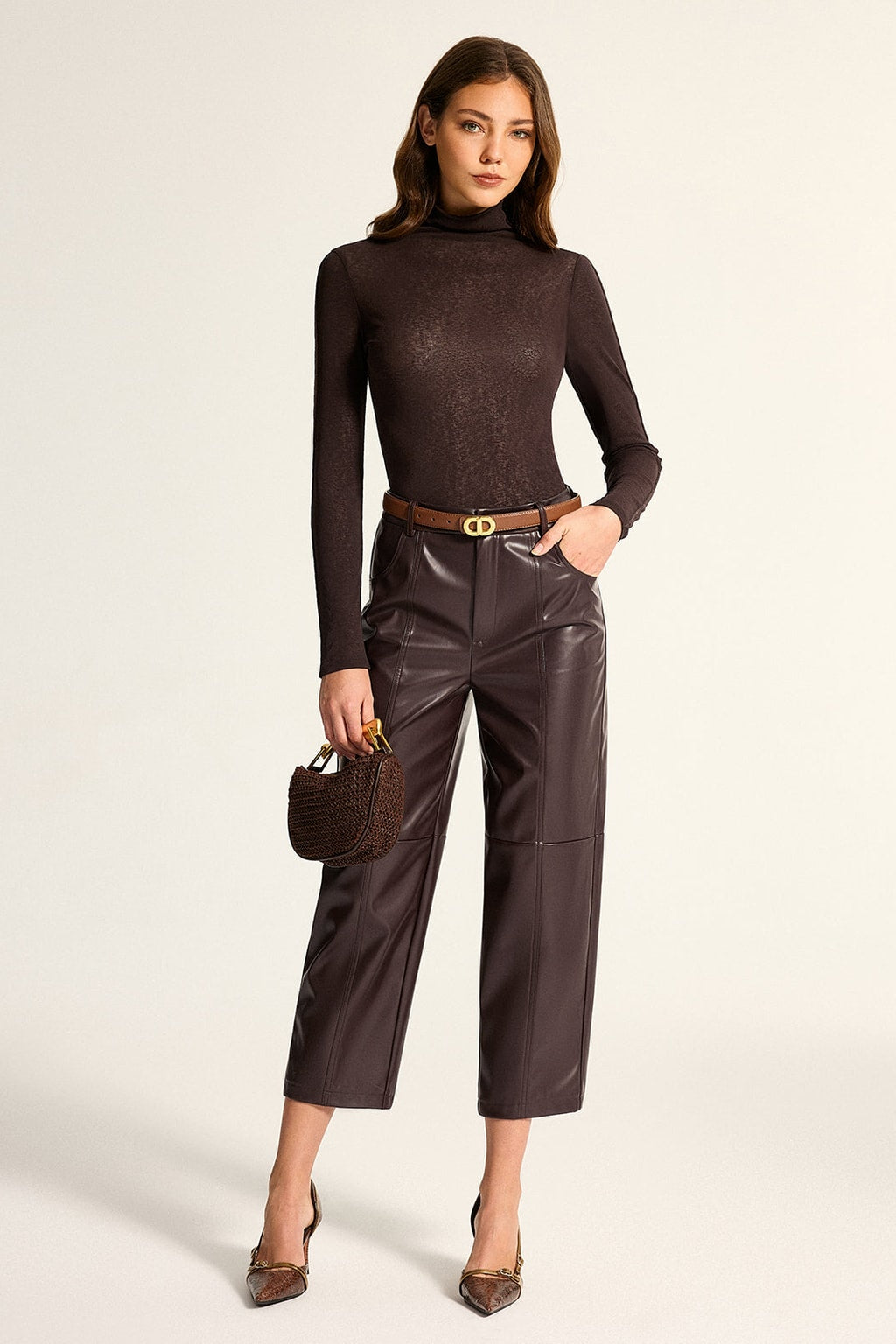 Faux Leather Cropped Straight Leg Pants - 2
