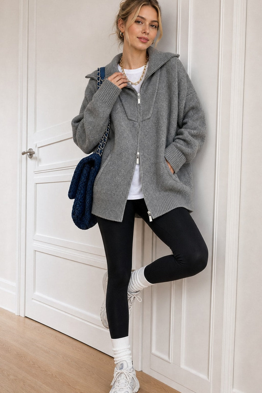Knit Cardigan Oversized Open Collar - 2