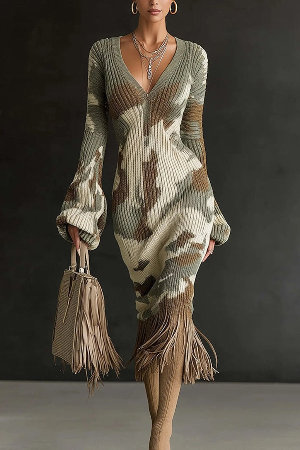V-Neck Tassel Hem Midi Dress - view 2