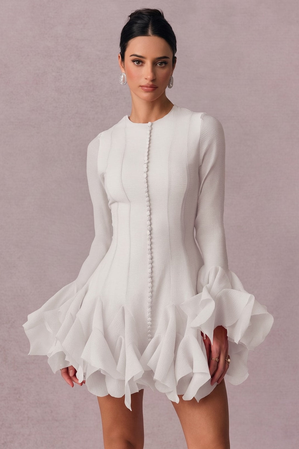 Mesh Long-Sleeve Flare Mini Dress - 2