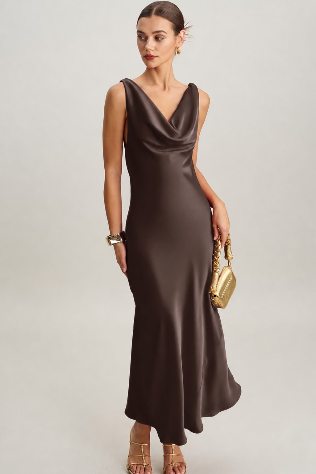 Satin Cowl Neck Maxi Dress - 2