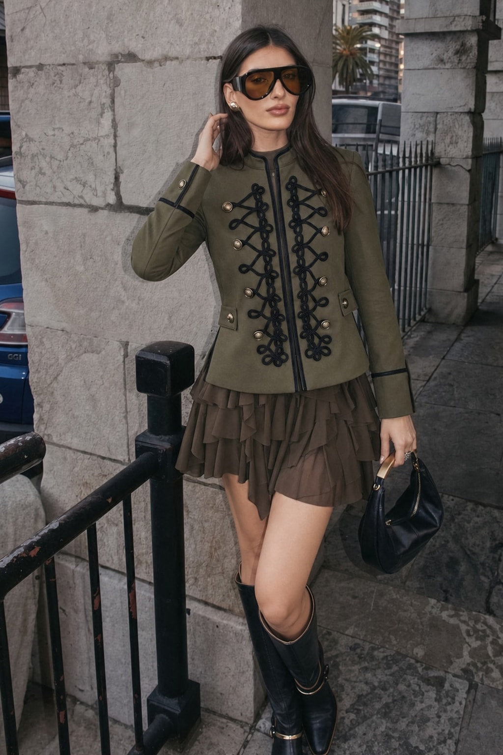 Polyester Military Jacket With Frogging Trim - 2