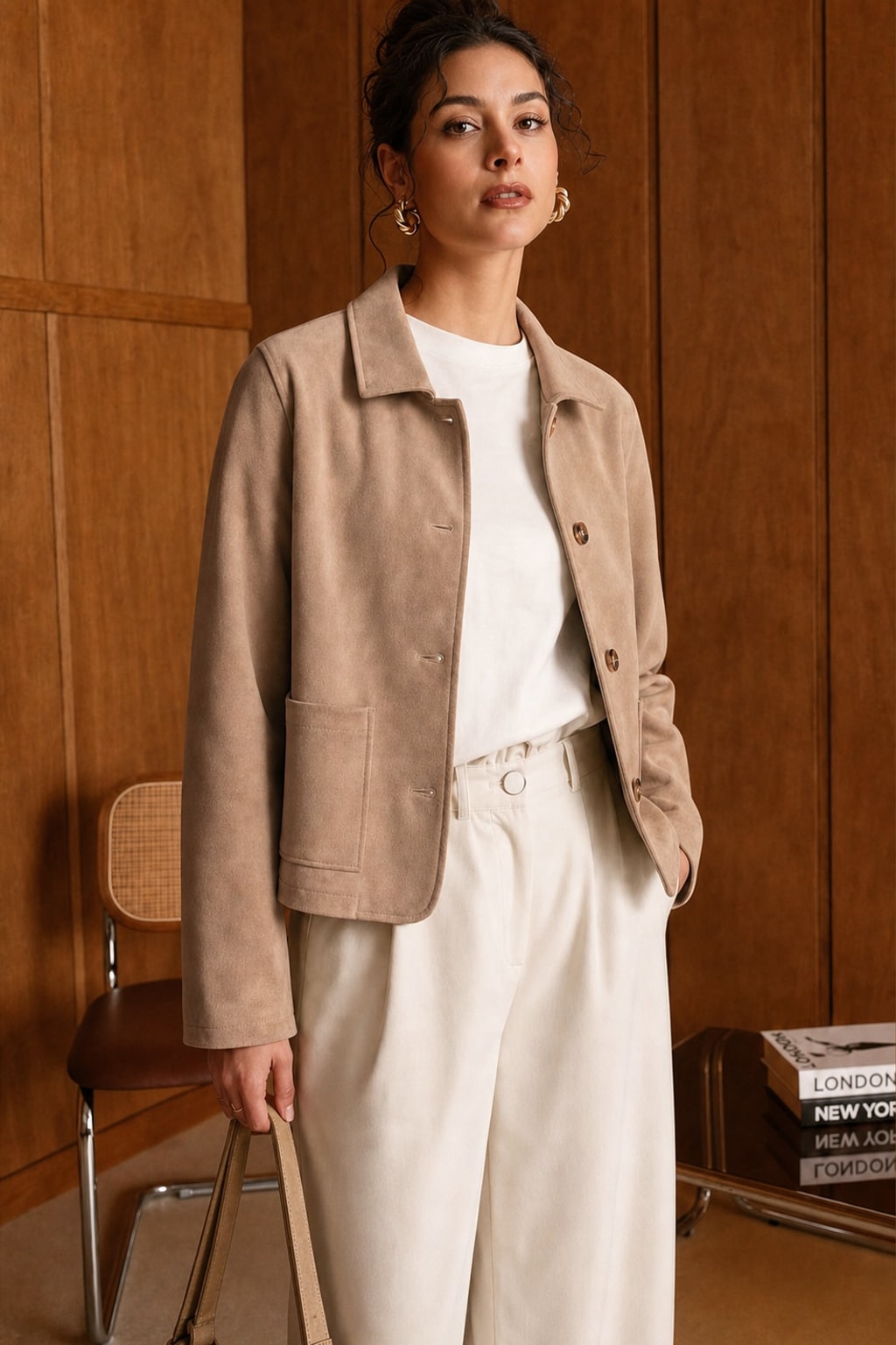 Khaki Knit Jacket With Button Pockets - 2