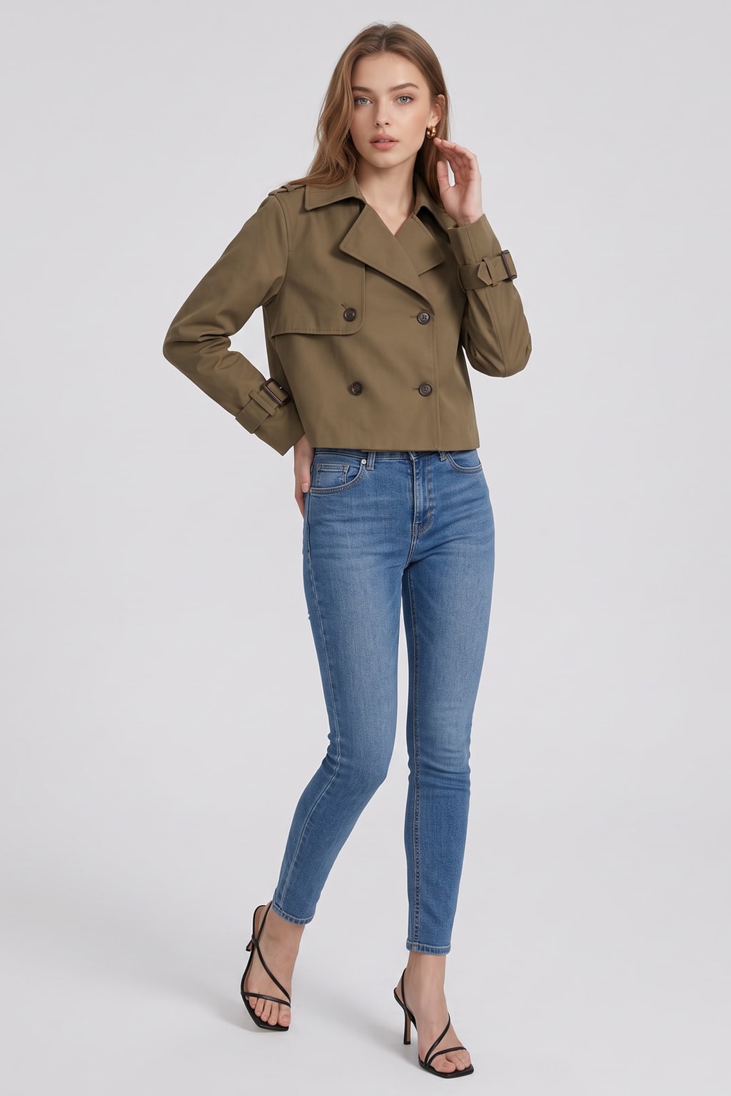 Cotton Blend Cropped Trench Jacket - view 2