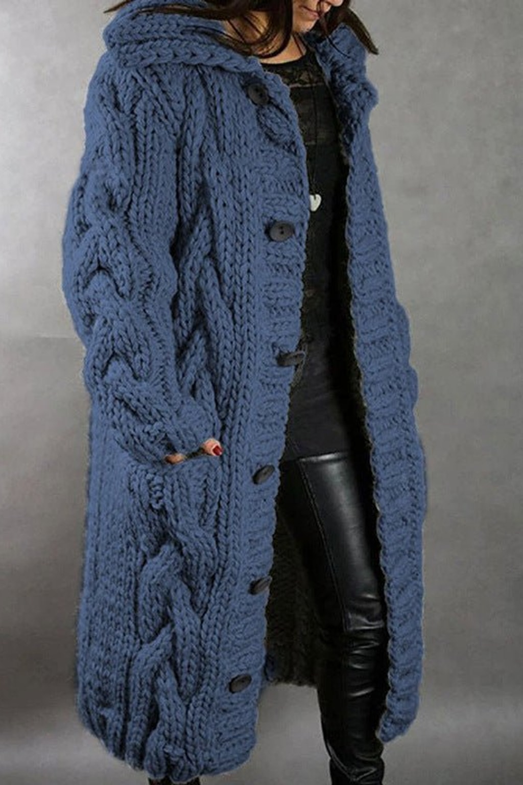 Cable Knit Longline Hooded Coat - view 2