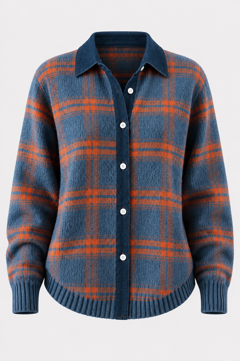 Cozy Textured Plaid Knit Button-Front Sweater 