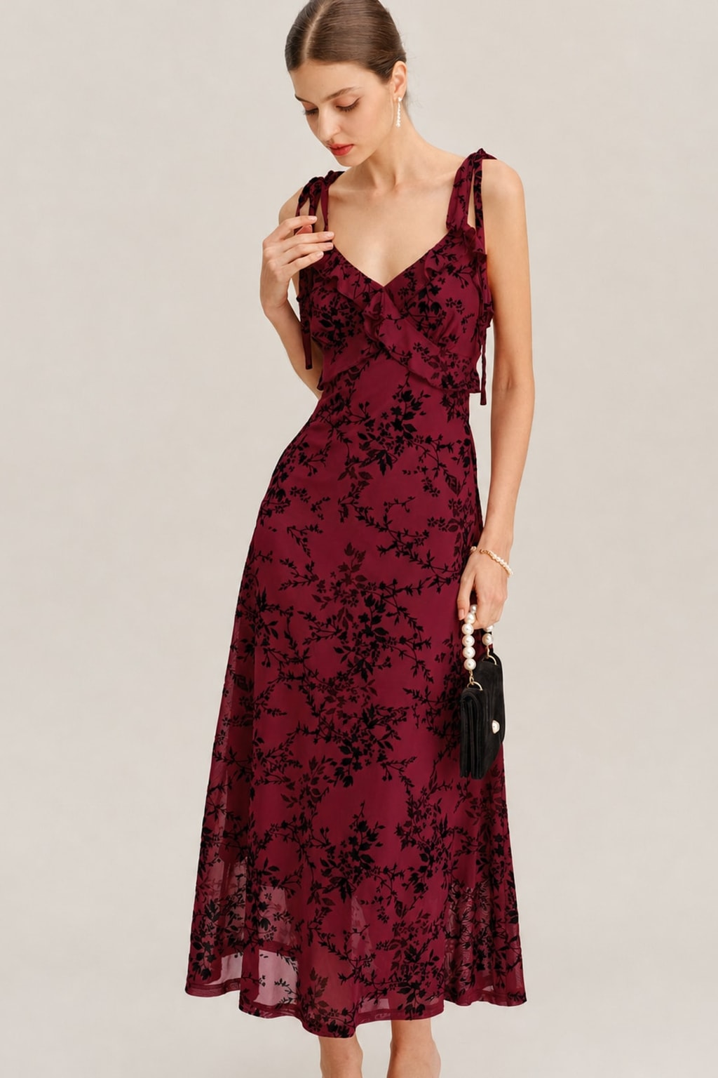 Floral Mesh Ruffle Midi Dress - 2