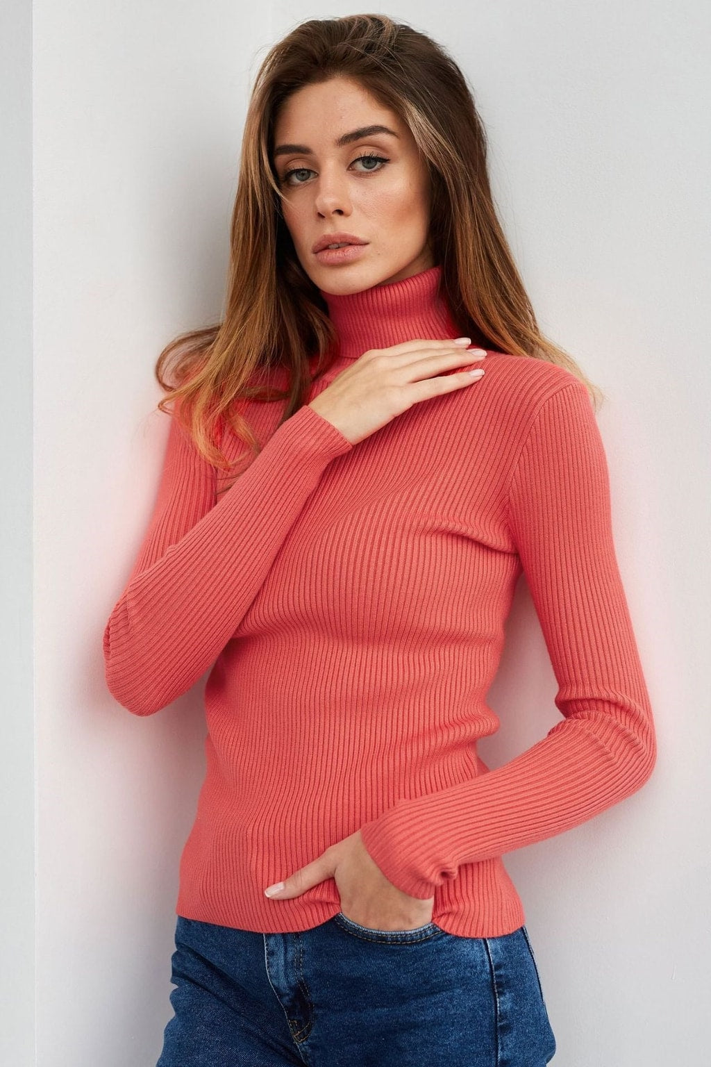 Knit Sweater Turtleneck Ribbed Black - 22