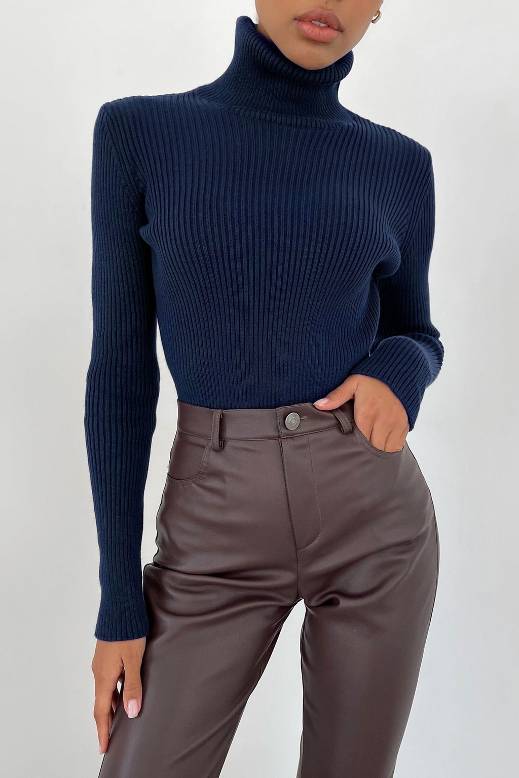 Knit Sweater Turtleneck Ribbed Black - 24