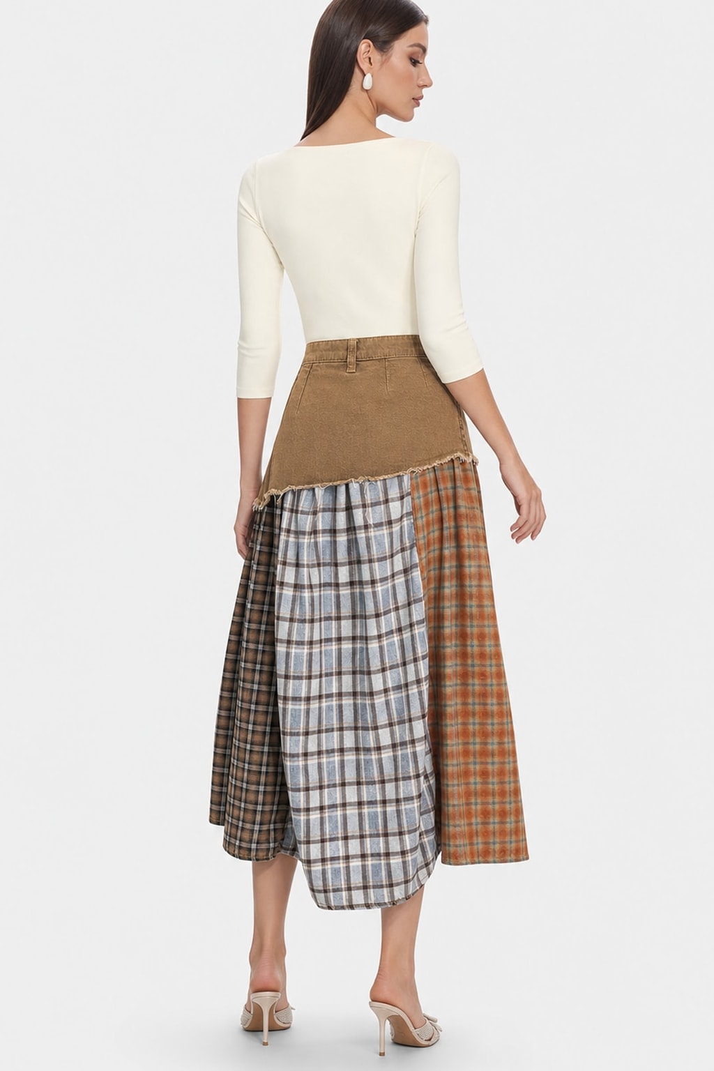 Denim Patchwork Asymmetrical Skirt - 3